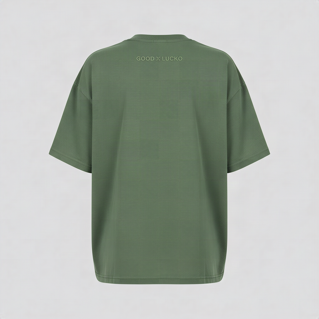 T-shirt oversize vert mousse, vue de dos